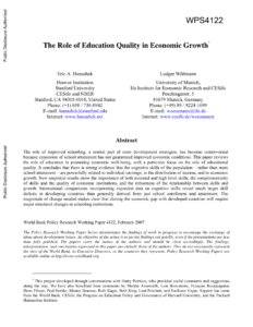 Hanushek E.A., Wössmann L.The Role of Education Quality in Economic Growth, Policy Research Working Paper 4122, Washington, World Bank, Human Development Network, Education Team, 2011. 